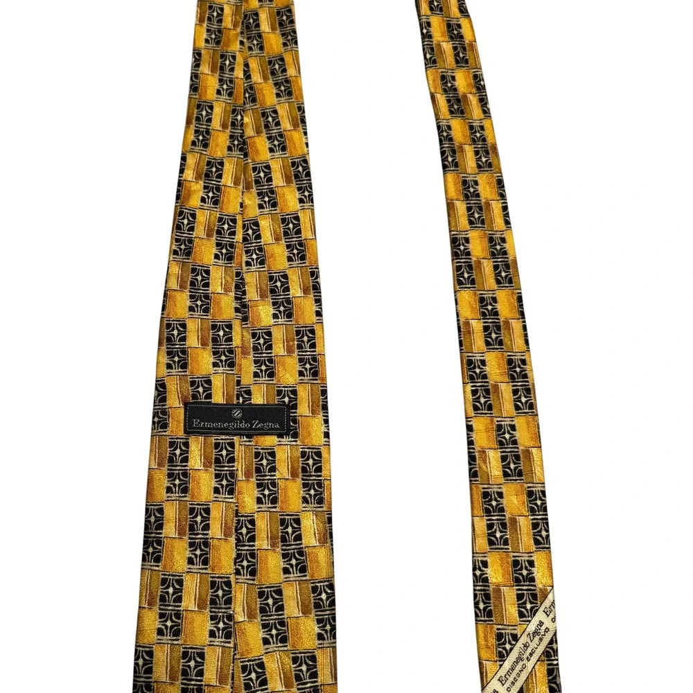 Ermenegildo Zegna 100% Wool Italy Made‎ Yellow Black Multicolor Tie Designer